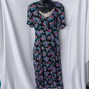 RJ Stevens Vintage floral dress, black, empire waist